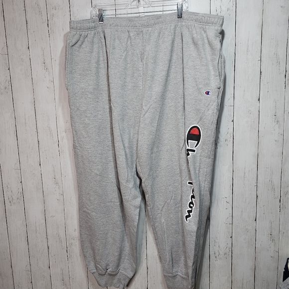 CHAMPION BIG MAN Gray Powerblend Joggers Script LOGO Pockets Size 4XL Cotton. - Picture 3 of 10